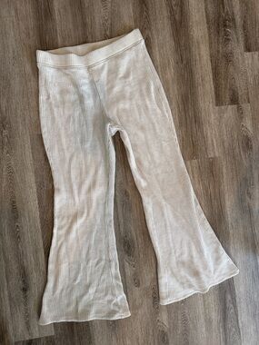 aerie Cream Waffle-Knit Flare Sweatpants